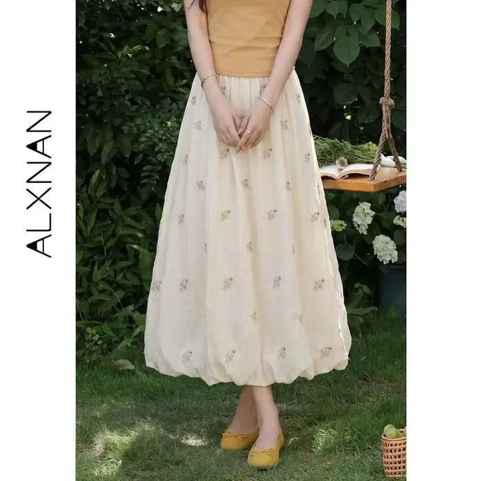 Jupe longue brodée florale ALXNAN pour femme, taille haute, élégante, tendance, pour les vacances, c