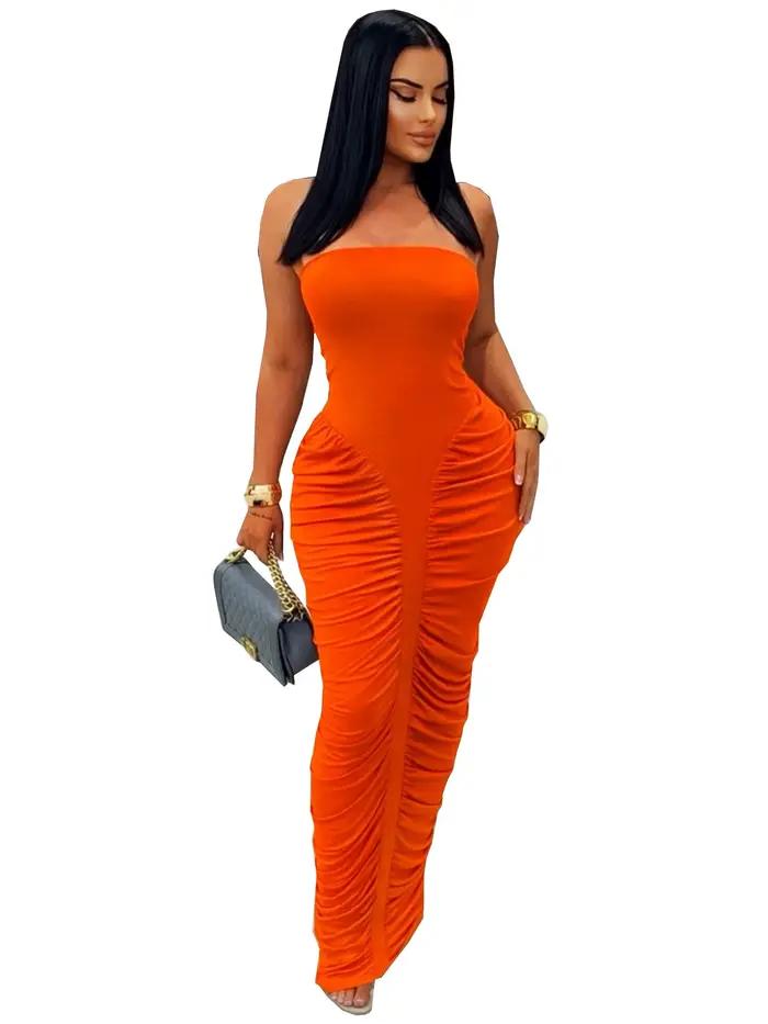 Robe longue sexy pour femme, style décontracté, couleur unie, jupe plissée à volants, une pièce, été