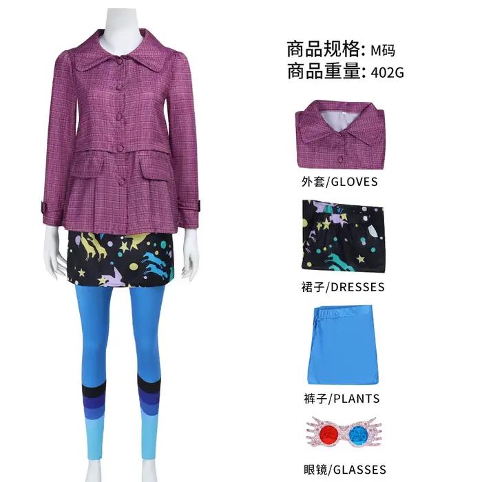 Déguisement Luna Lovegood Complet Costume "Loufoca" Veste Rose Jupe Imprimée Legging Bleu Tenue Hall