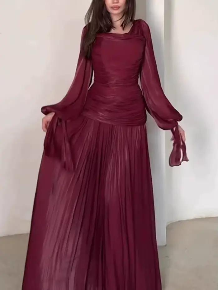 Robe longue unie drapée pour femme, collection 2026, décontractée, pour le quotidien, avec taille aj