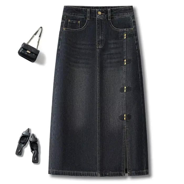 Printemps automne Denim jupe femmes 2026 nouvelle mode décontracté mince fendu fesse jupe femme Deni