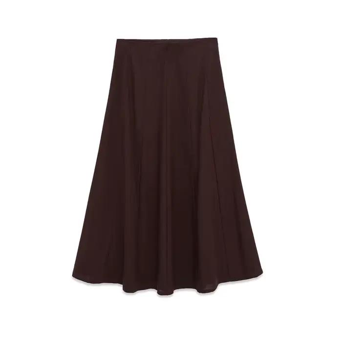 Jupe mi-longue plissée marron taille haute pour femmes, avec fermeture éclair latérale, pour une mod
