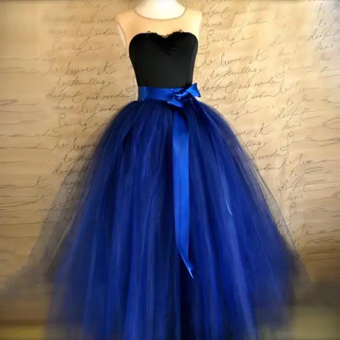 Jupe de Rhen tulle bleu royal avec ceintures pour femme, robe de Rh, longueur au sol, longue jupe ma