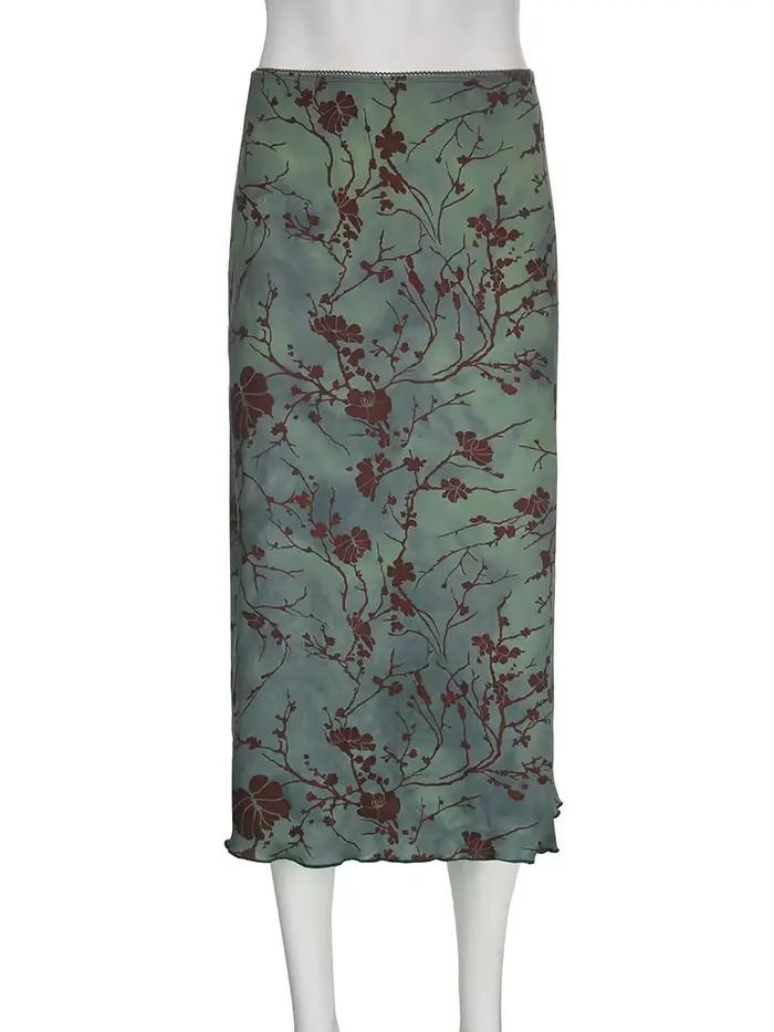 Jupes longues A-Line à imprimé floral pour femmes, vêtements mignons Y2K, Grunge esthétique, taille