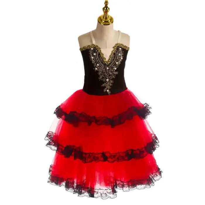 Jupe Tutu de Ballet romantique pour filles et enfants, robe espagnole rouge pour femmes adultes, rob