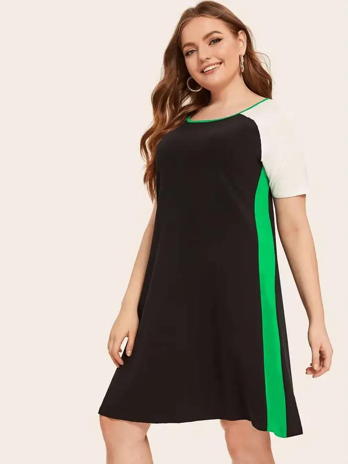 Robe d'été décontractée à manches courtes pour femmes, grande taille, coupe trapèze, ample, noir et
