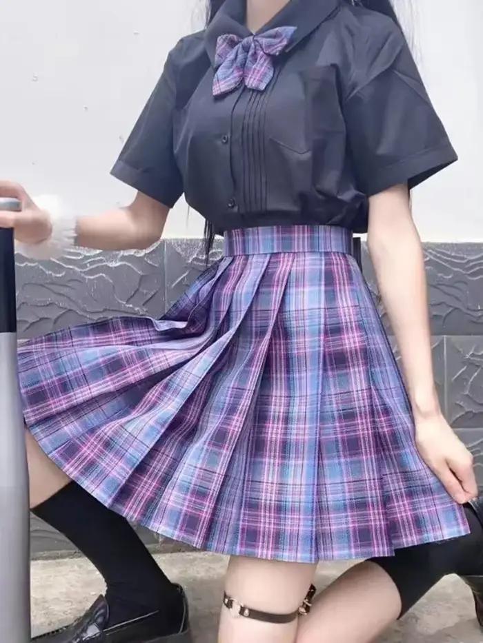 Jupe plissée à carreaux avec nœud papillon pour femmes, taille haute, mini jupe de danse pour filles