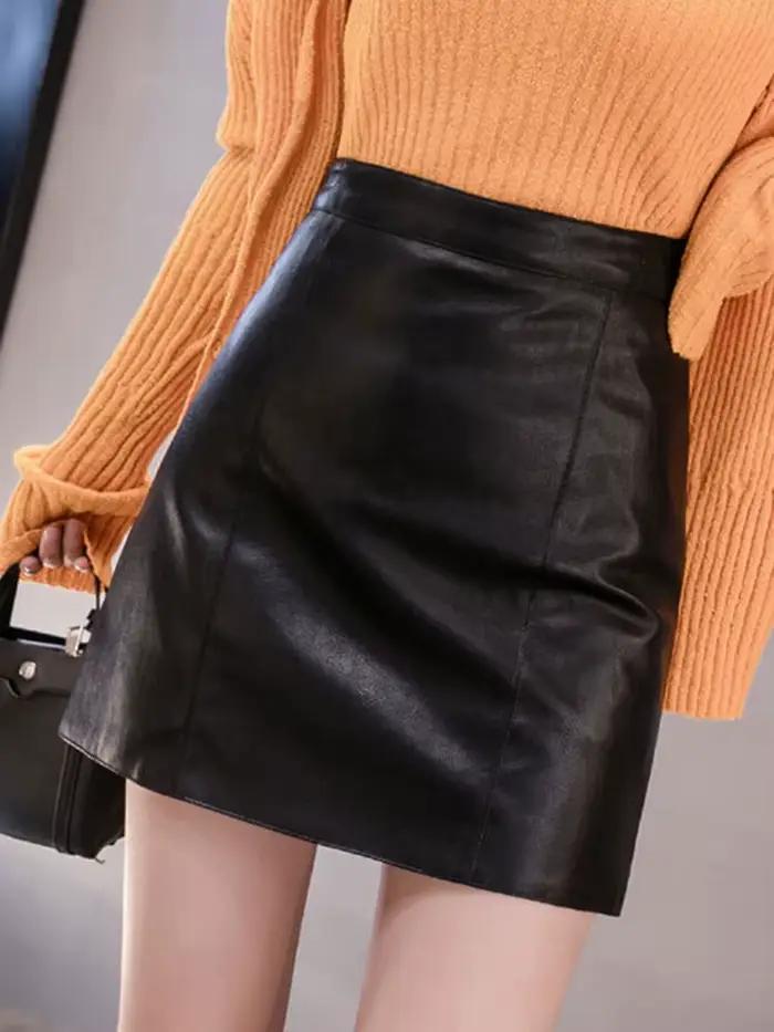 Sungtin classique Mini jupe en cuir femmes taille haute mode décontracté Faux cuir a-ligne jupe moul
