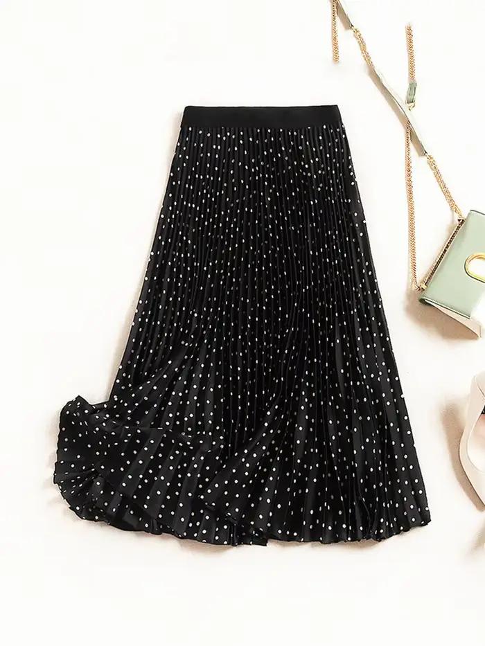 Jupe plissée en velours pour femme, taille haute, imprimée, mi-longue, maxi, printemps, automne