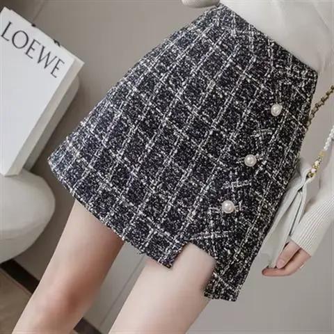 Petite jupe trapèze à carreaux en laine pour femmes, nouvelle jupe Slim taille haute, automne et hiv