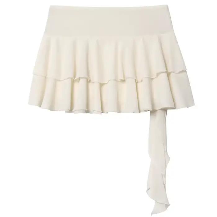 HXAO jupe en mousseline de soie superposée short dames mode Mini taille haute à lacets culottes femm