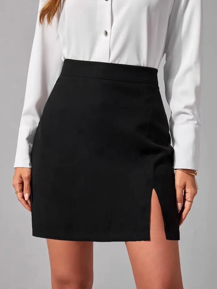 Jupe courte noire taille haute pour femme, mini-jupe crayon élégante avec fente latérale, idéale pou