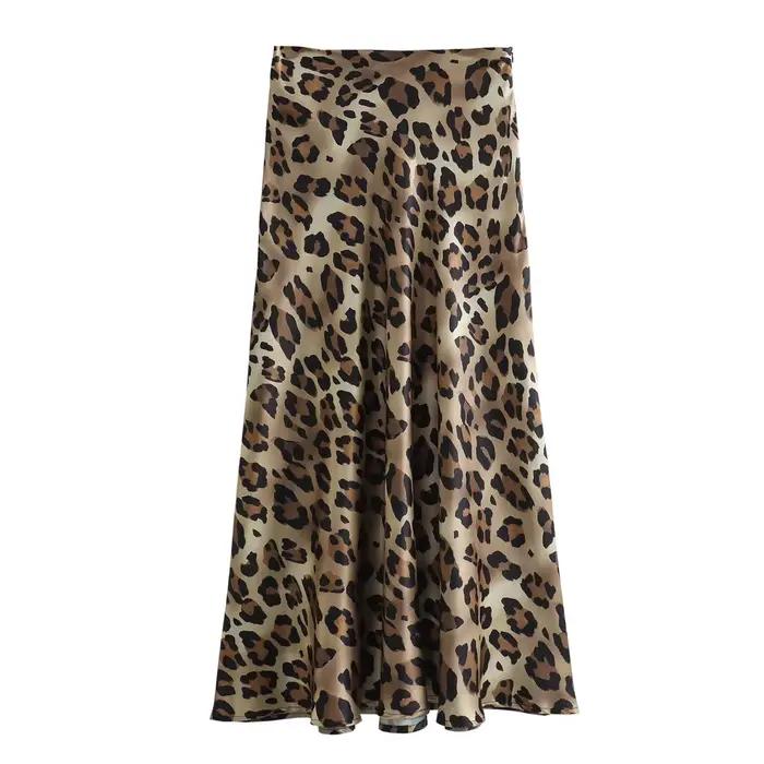 Willshela femmes mode léopard plissé côté fermeture éclair jupe Midi Vintage taille haute femme Chic