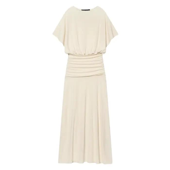 Robe longue plissée à manches courtes pour femme TFMLN, nouvelle mode, taille cintrée, décontractée