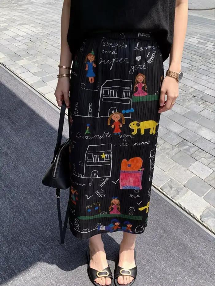 Jupe plissée Miyake pour femme, nouvelle collection 2026, design japonais, taille élastique, imprimé