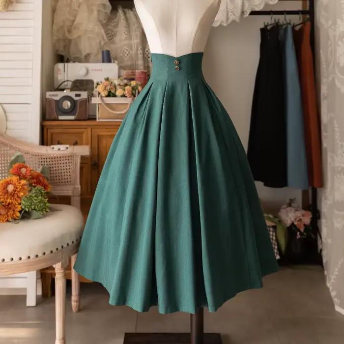 Jupe mi-longue Vintage victorienne Lolita pour femmes, élégante, douce, boutons Y2k, Slim, ligne a,