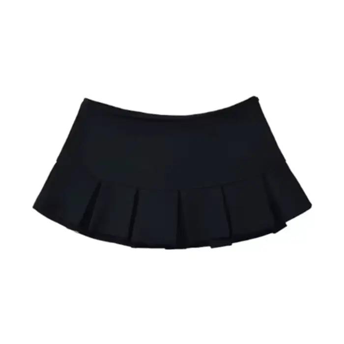 Mooyufon tissu Y2K Mini jupe femmes taille basse large plissé gris clair Sexy Vintage a-ligne jupe p