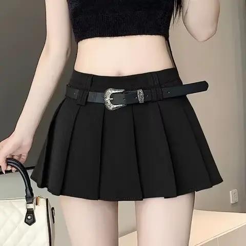 Jupe mini plissée taille haute coupe trapèze avec ceinture, sexy, en polyester, style urbain, tendan