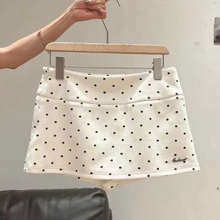 Nouvelle Mini-jupe Femme à Pois Mignons Blancs, Taille Haute, Style Kawaii Preppy Hottie, Décontract