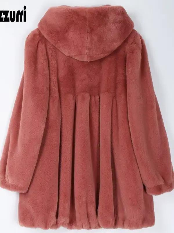 Nerazzurri – manteau en fausse fourrure plissée pour femme, veste légère et douce avec jupe à capuch