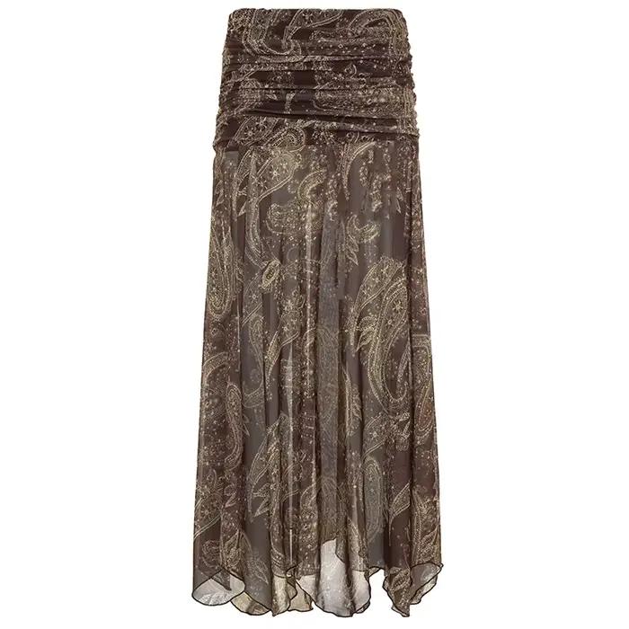 SUCHCUTE – jupes marron à imprimé vintage pour femmes, jupe longue élégante style Boho, Grunge Fairy