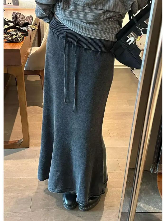 Jupe en tricot délavée et vieillie pour femme, nouvelle collection automne 2026, style rétro décontr
