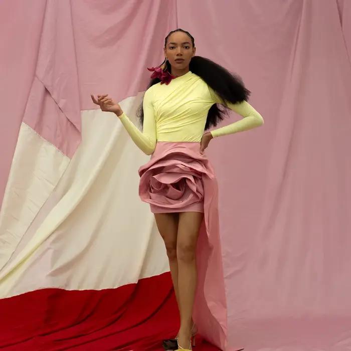 2026 Viral Jupe bustier rose en satin asymétrique taille haute mini à longue traîne froncée motif bo