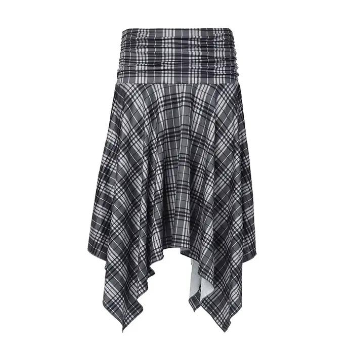 Jupe irrégulière à carreaux rétro pour femmes, bloc de couleurs, taille haute, plissée, amincissante