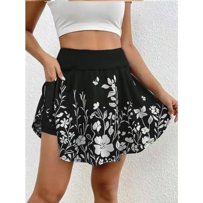 Jupe taille haute pour femmes, pantalon avec poche pour téléphone, imprimé Floral Simple, short déco