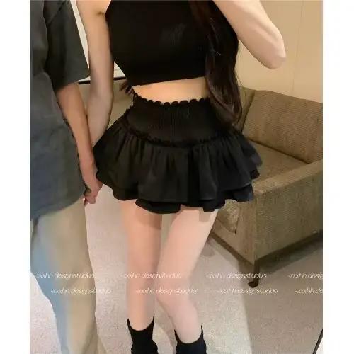 Jupe Tutu en Dentelle Noire Style Spice Girl pour Femme, Nouvelle Collection Été, Taille Haute, Coup