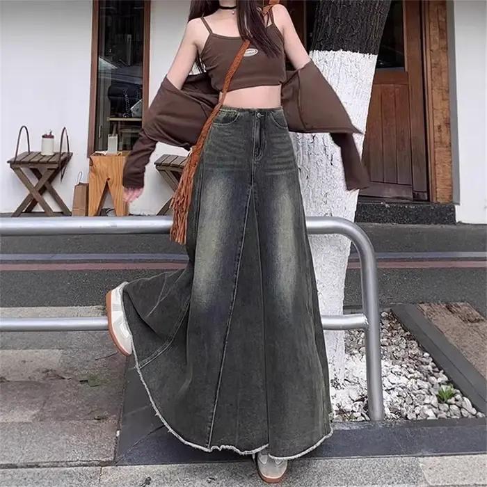 Rétro noir a-ligne Mini jupe femmes coupe ajustée jupe en jean automne hiver nouveau Style taille ha