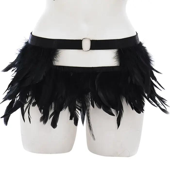 Festival plumes jupes carnaval fête musique Y2k jupe Sexy Mini jupe pour femmes réglable pansement B