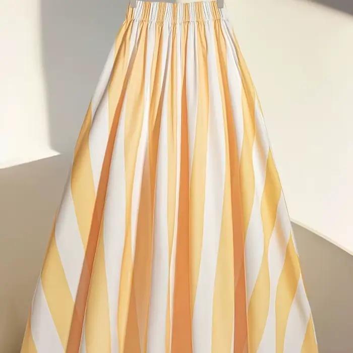 Jupe mi-longue rétro taille haute trapèze pour femmes, Design rayé rose, Sensation, mode pour les dé