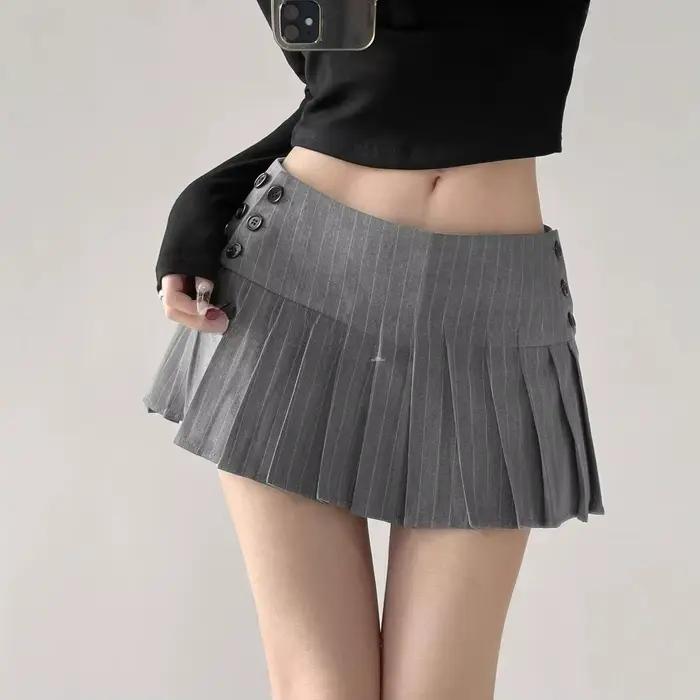 Jupe plissée rayée style universitaire pour femme, nouvelle collection 2026, fine et polyvalente, ha
