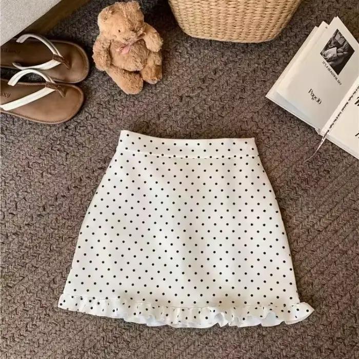 Mini jupe à volants à pois de Style coréen pour femmes, taille haute, coupe trapèze, Chic, Petite, m