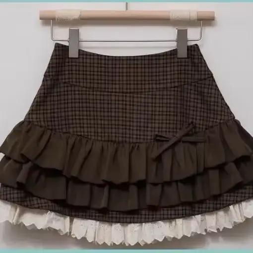 Nouvelle jupe tutu courte pour femme, style industriel, avec nœud, taille haute, en dentelle, jupe d