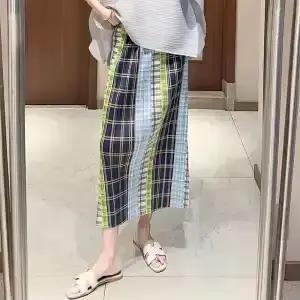 Jupe midi plissée à carreaux colorés pour femme, taille haute, fente latérale, jupe décontractée