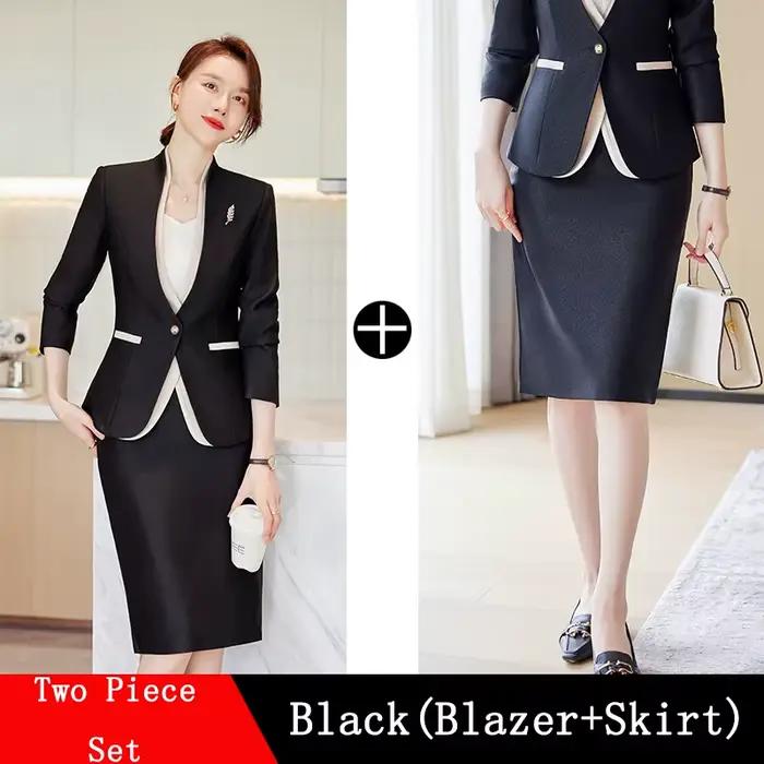 Costumes jupe abricot pour femmes, blazer formel d'affaires, ensembles jupe, vêtements de travail po