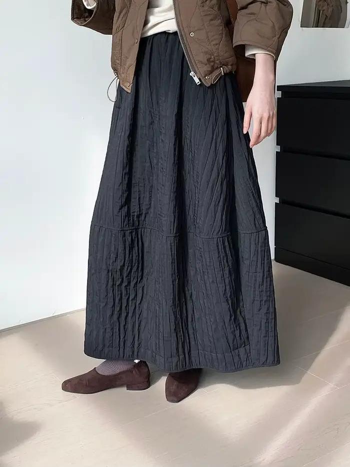 Jupe bourgeon taille haute pour femmes, mi-longue, ligne a, lanterne, matelassée, décontractée, chau