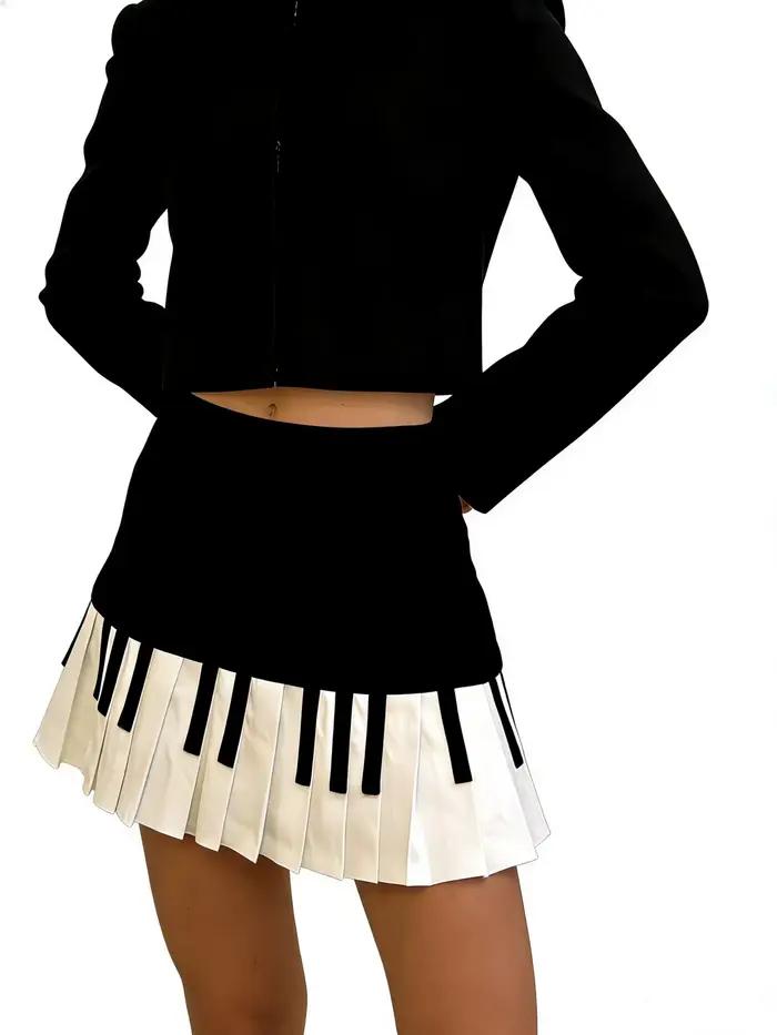 Slim taille haute motif piano demi-jupe noir blanc femmes été nouveau design sensuel jupe courte tis