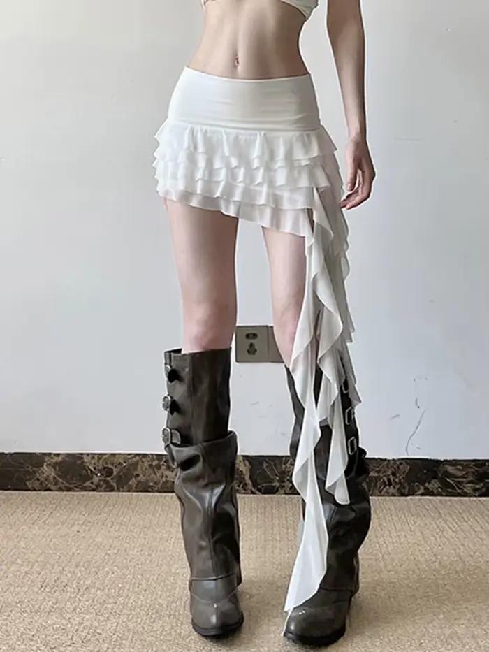 Zoki volants Sexy maille Y2K jupes femmes mince Streetwear Vintage taille haute Mini jupe Harajuku r