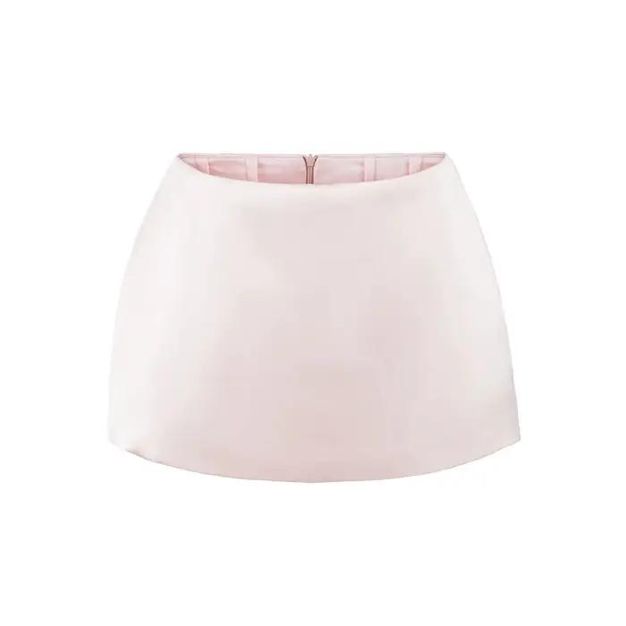 Jupe courte trapèze en satin français taille basse pour femme, nouveau style d'été, sexy, anti-trans