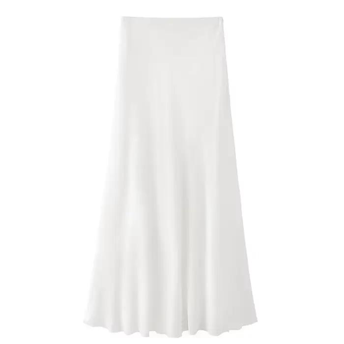 Jupe Femme Blanche Taille Élastique Lin Midi Élégante Formelle Confortable pour le Quotidien Coupe É