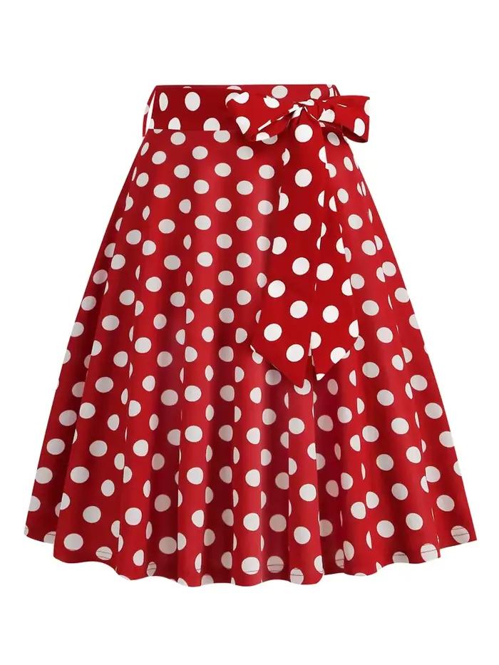 Tonval-Jupe évasée trapèze ceinturée à pois taille haute pour femmes, vêtements pin-up vintage, prin