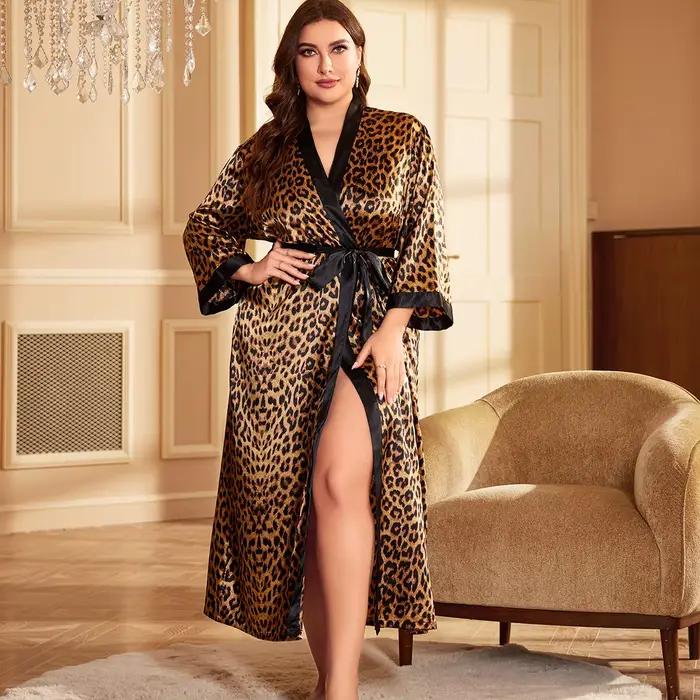 Chemise de nuit en Satin pour femmes, grande taille, longue, Maxi, à la mode, imprimé Floral, coupe