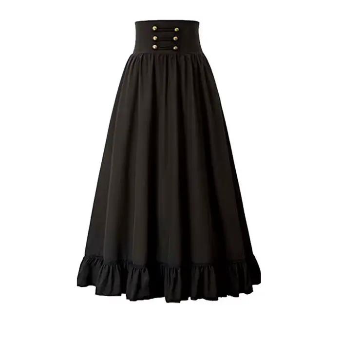 Femmes Maxi jupe Vintage été taille haute une ligne victorienne jupe longue Steampunk gothique ourle