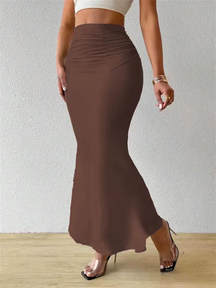 Jupe longue moulante froncée noire sexy pour femme, taille haute élastique, style sirène, maxi, pour