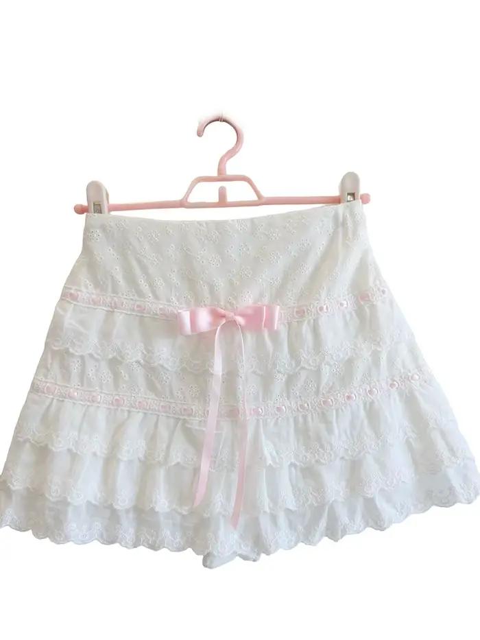 Jupes blanches pour filles adorables, décorées de fleurs brodées, avec un nœud, taille élastique, ju