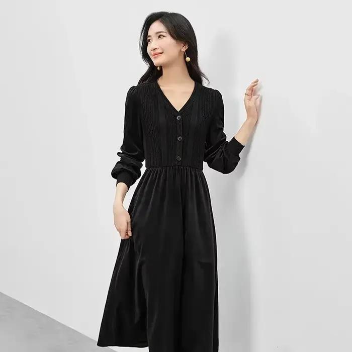 SENTUBILA Robes à manches longues pour femmes en velours côtelé, collection automne 2026, robe mi-lo