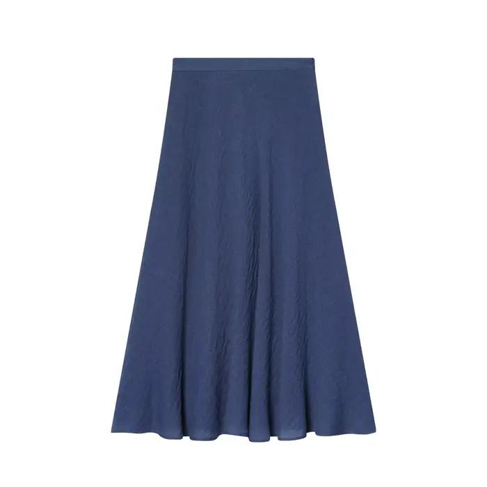 Nouvelle Collection Printemps-Été 2026 : Jupes Longues Plissées Vintage Bleu Marine en Lin pour Femm